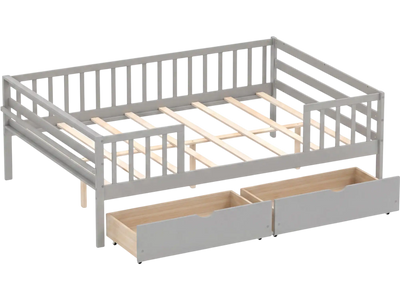 Costway Full Size Kids Daybed Bed Frame with Fence 2 Drawers 68432070 New
