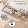Full-size gray daybed with two large pull-out drawers for organized storage of toys, clothes, and books.