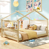 Full Size House Bed Montessori Floor Bed with Headboard-Natural - Gallery View 1 of 9