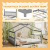 Full size house bed in gray with supportive headboard, solid wood legs, and 7 plywood slats for children's creativity.