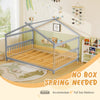 Full size house bed in gray with headboard, designed for creativity, accommodates 6" mattress, no box spring needed.
