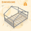 Full size house bed in gray with dimensions, featuring a sturdy design and supportive headboard for children's.