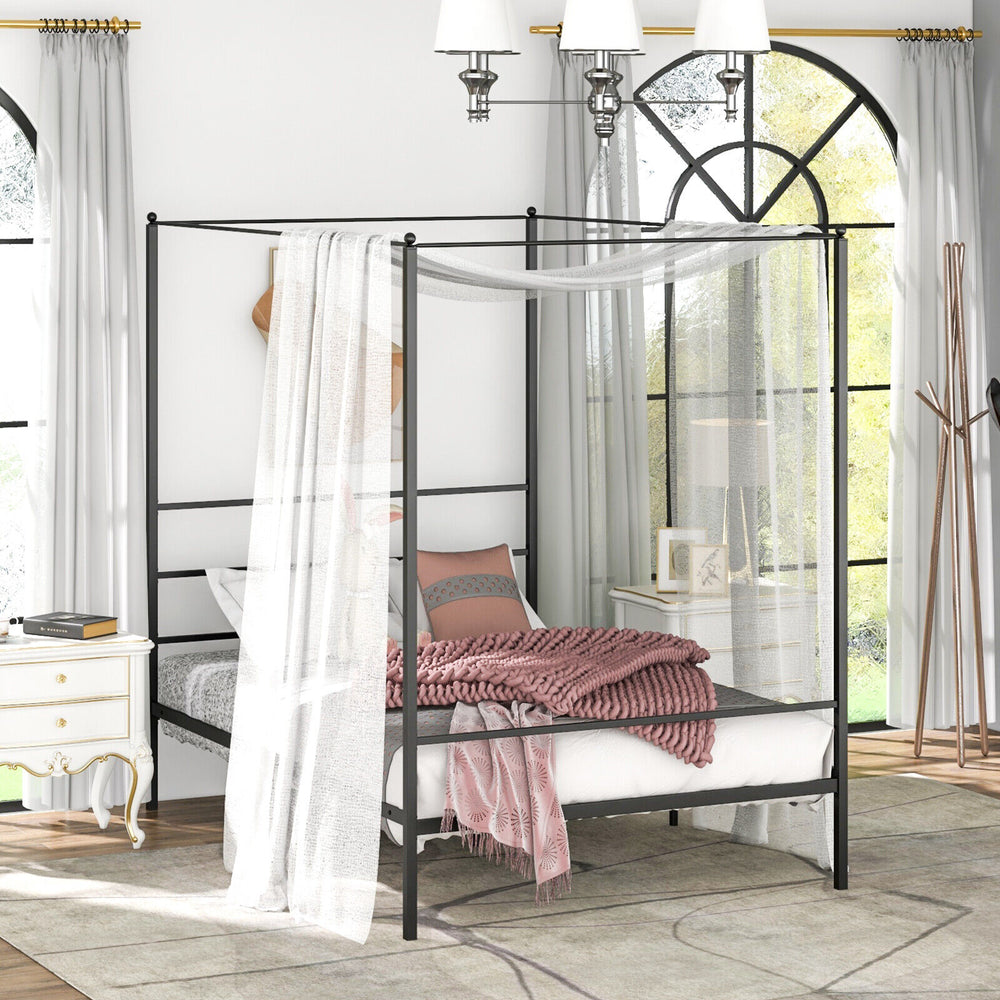 Twin/Full/Queen Size Metal Canopy Bed Frame with Slat Support-Full Size - Gallery View 1 of 10