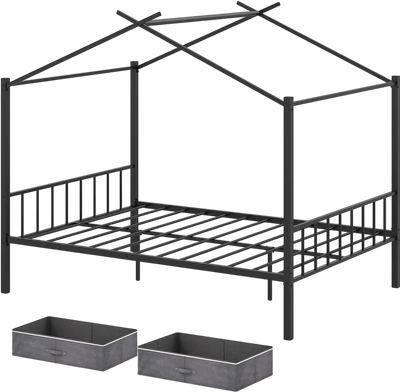 Costway Full Size Metal House Bed Kids 2 Fabric Drawers 234169857 New