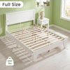 Full size modern platform bed frame in white with wooden slat support and under-bed storage for versatile bedroom use.