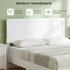Modern white headboard for twin/full/queen bed frame with wooden slat support and under-bed storage space.
