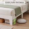 Modern platform bed frame with headboard and 6" under-bed storage space for easy organization and cleaning.
