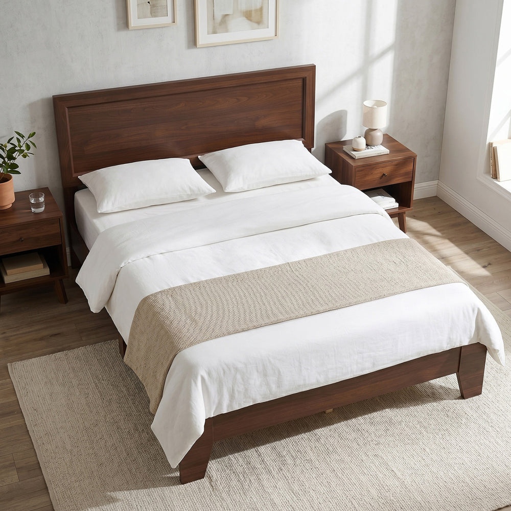 Full Size Modern Bed Frame with Headboard No Box Spring Needed-Walnut - Gallery View 1 of 10