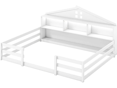 Costway Full Size Montessori Floor Bed Frame w/ Storage Compartments Shelf 77477511 New