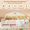 Full size Montessori floor bed with storage compartments and shelf, featuring a house shape design for kids' play and.