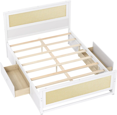 Costway Full Size Rattan Bed Frame w/ Storage Drawers 18956704 New