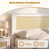 Full view of the boho rattan headboard with a woven texture, featuring durable PE material for stylish bedroom support.