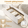 Full view of the Full Size Rattan Bed Frame with 2 smooth-gliding storage drawers for organized bedroom essentials.