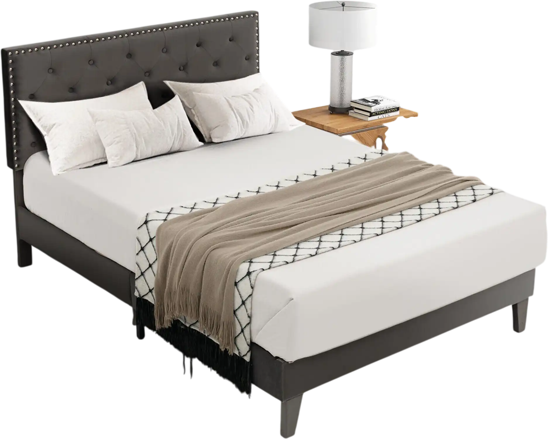 Costway Upholstered Platform Bed Frame Tufted Headboard Full 54367982 New