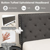 Button tufted upholstered headboard in soft velvet fabric, designed for full/queen size platform bed, offers comfort.