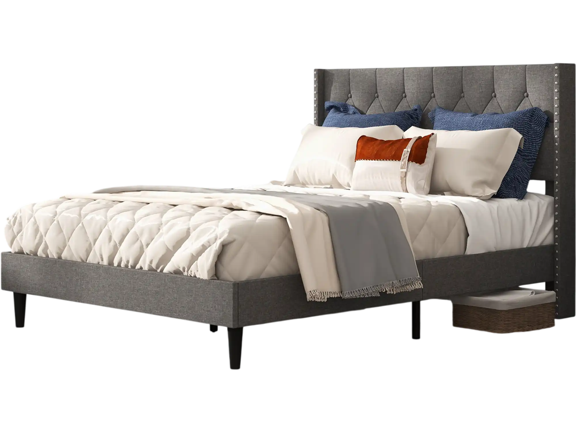 Costway Upholstered Platform Bed Button Tufted Headboard Full Size 54671892 New