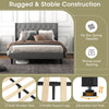 Full/Queen size upholstered platform bed with button tufted headboard, featuring solid wooden slats and adjustable foot.