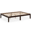 Full size wood bed frame in espresso with sturdy wooden slats and rubber wood legs, ideal for minimalist bedroom design.