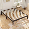 Full size wood bed frame in espresso with wooden slats and rubber wood legs, featuring a minimalist design for stylish.