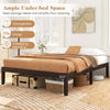 Full size espresso wood bed frame with wooden slats, featuring ample under-bed space for storage and easy cleaning.