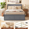 Full size gray wooden platform bed frame with storage drawers and headboard, featuring solid wood and 3 middle support.