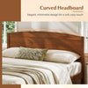 Full size wooden platform bed frame with a curved headboard in walnut, featuring a minimalist design for cozy modern rooms.
