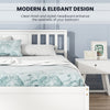 White wooden platform bed with stylish headboard and slatted support, enhancing bedroom aesthetics and providing solid.