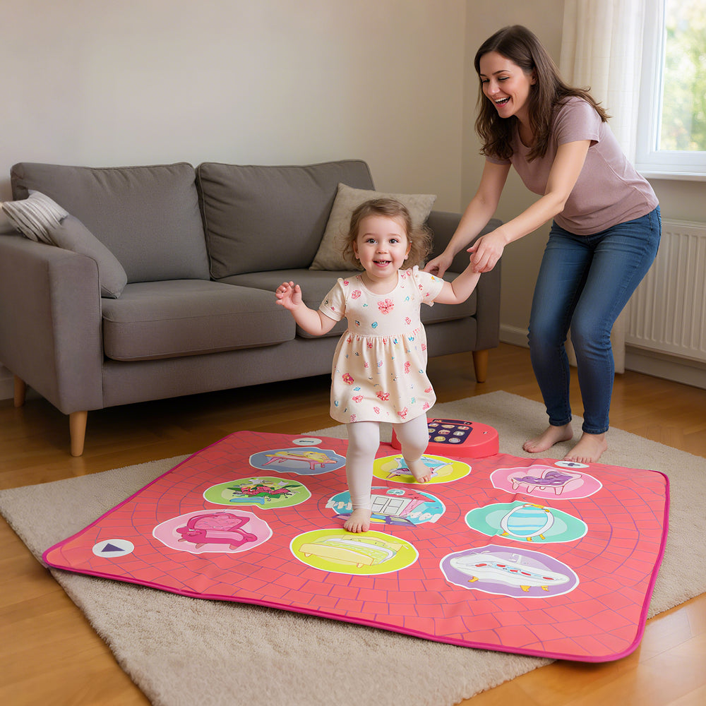 Colorful Fun Dance Mat for Kids with cartoon patterns, featuring 9 piano sounds and anti-slip bottom for safe play.