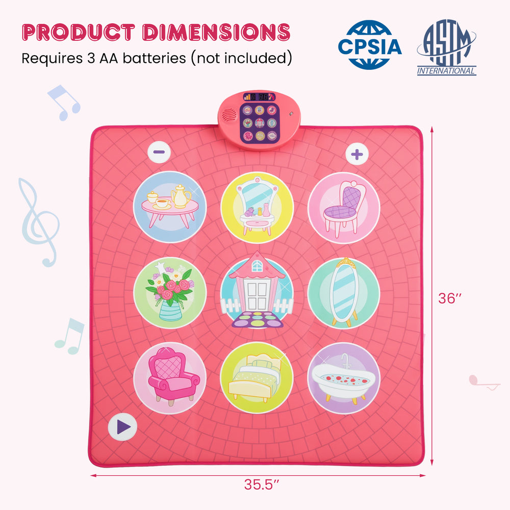 Colorful Fun Dance Mat for Kids featuring 9 piano sounds, 3 modes, and anti-slip design for safe play.