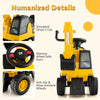 Licensed Caterpillar kids ride-on digger in yellow with steering wheel, driver's cab, and anti-slip wheels for ages 1-3.
