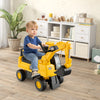 Yellow Caterpillar kids ride-on digger with control lever and storage, designed for children aged 1-3 years.