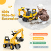 Kids ride-on excavator in yellow with control lever, flexible steering, and anti-slip wheels for ages 1-3 years.