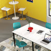 Functional office furniture package featuring adjustable bar stools and a swivel chair in a modern workspace setting.
