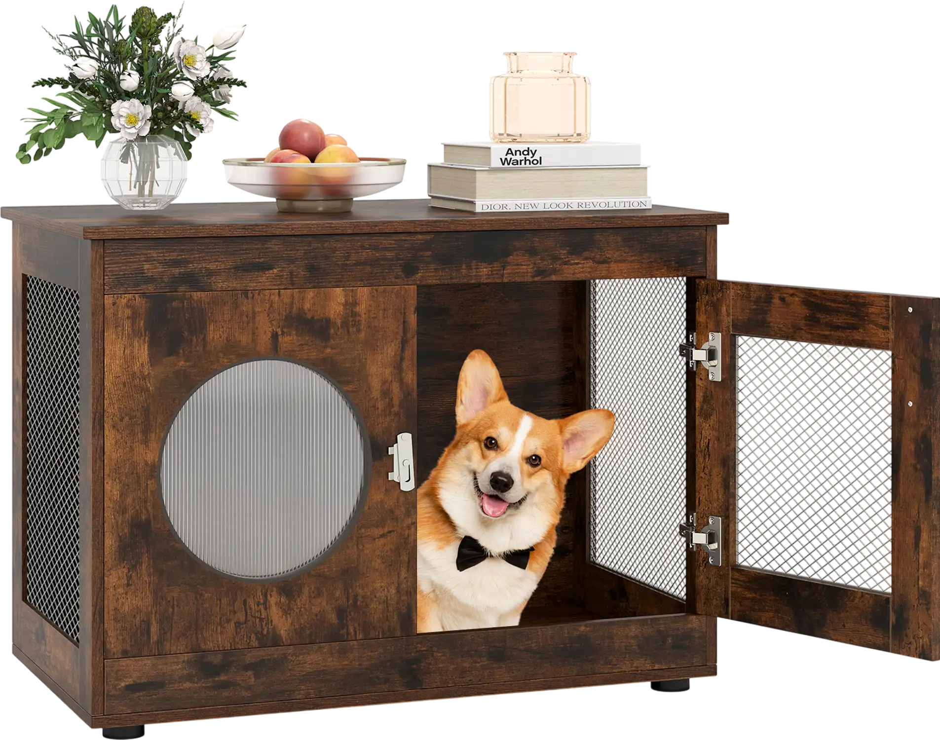 Costway Furniture Style Dog Crate Lockable Door Translucent Window 99111226 New