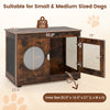 Furniture style dog crate in rustic brown with a translucent window, suitable for small and medium dogs, doubles as a.