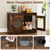 Rustic brown dog crate with translucent window and lockable door, perfect as a decorative side table for small dogs.