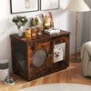 Rustic brown furniture style dog crate with a translucent window, lockable door, and spacious tabletop for decor.