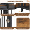 Furniture style dog crate in rustic brown with two doors, safety latches, and adjustable foot pads for stability.