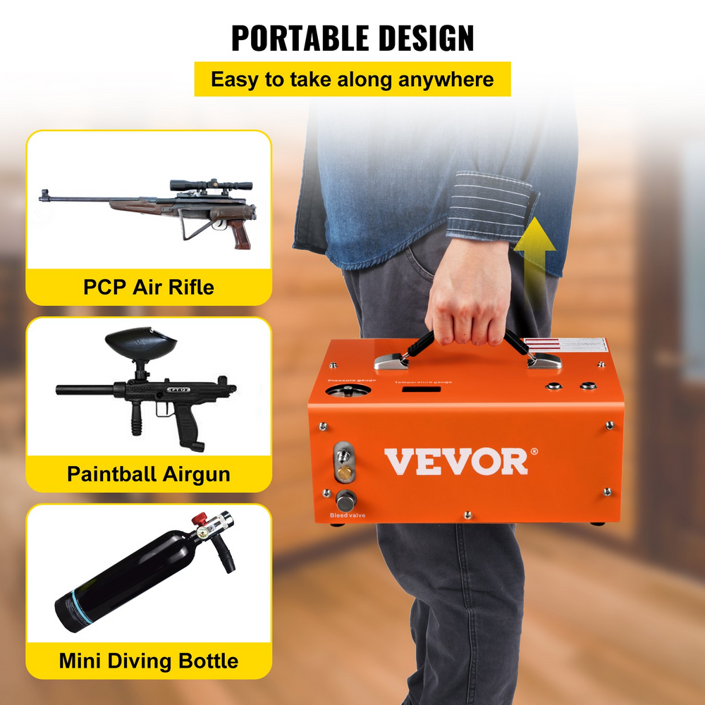 Vevor PCP Air Compressor 4500 PSI 0.4 Gal Portable 110V/220V Auto Stop Built In Adapter And Fan VV-GYDQBJS New