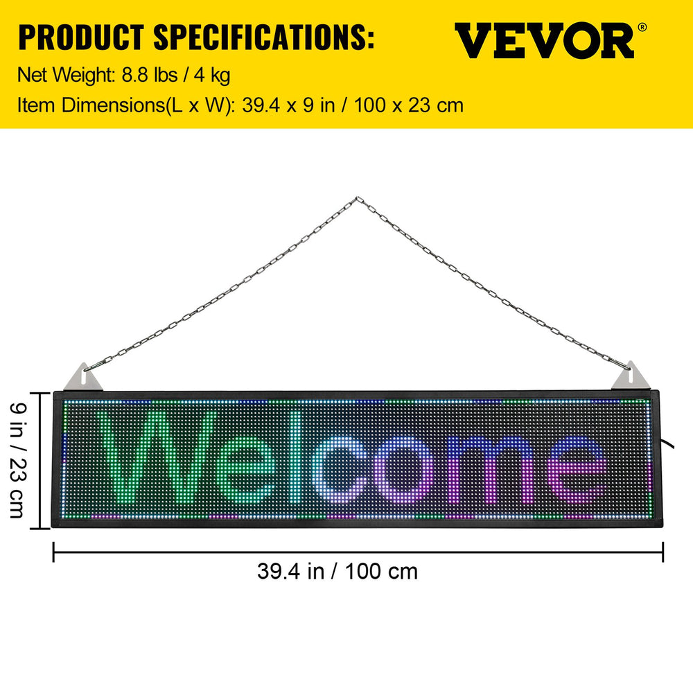 Vevor LED Scrolling Sign 40" x 9" Full Color P6 High-Resolution Programmable Display for Indoor Use New