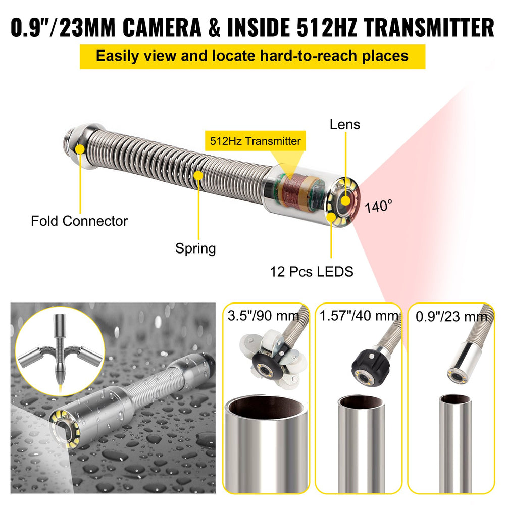 Vevor Sewer Camera with Locator 165' Cable 512Hz Transmitter IP68 Waterproof 7" LCD Monitor New