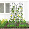 Two 71" metal garden trellises with a vine design, providing support for climbing plants in an outdoor garden setting.