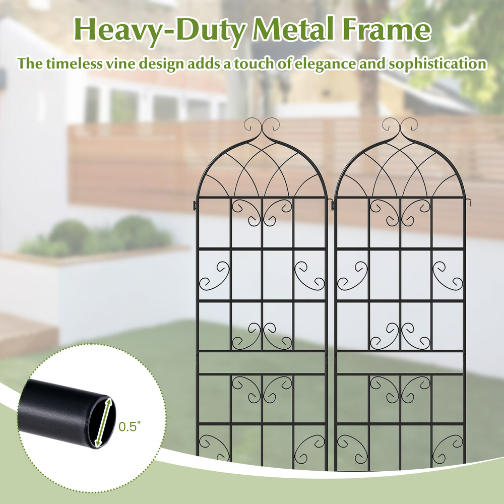 Metal garden trellis set featuring a heavy-duty design, perfect for supporting climbing plants in outdoor settings.