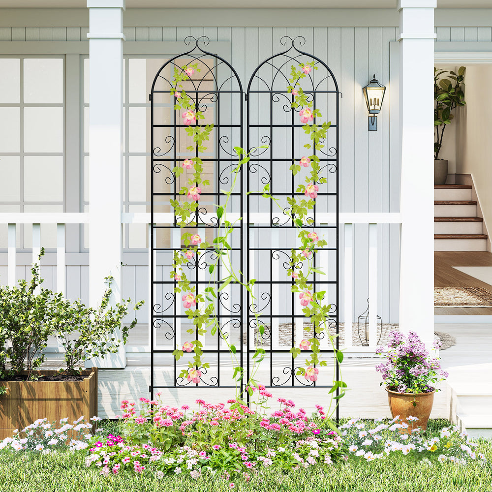 Metal garden trellis set for climbing plants, 86" x 20", sturdy, rustproof design, ideal for outdoor gardens and patios.