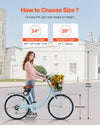 Vevor Beach Cruiser Bike 24" 7-Speed with Basket Light Blue New