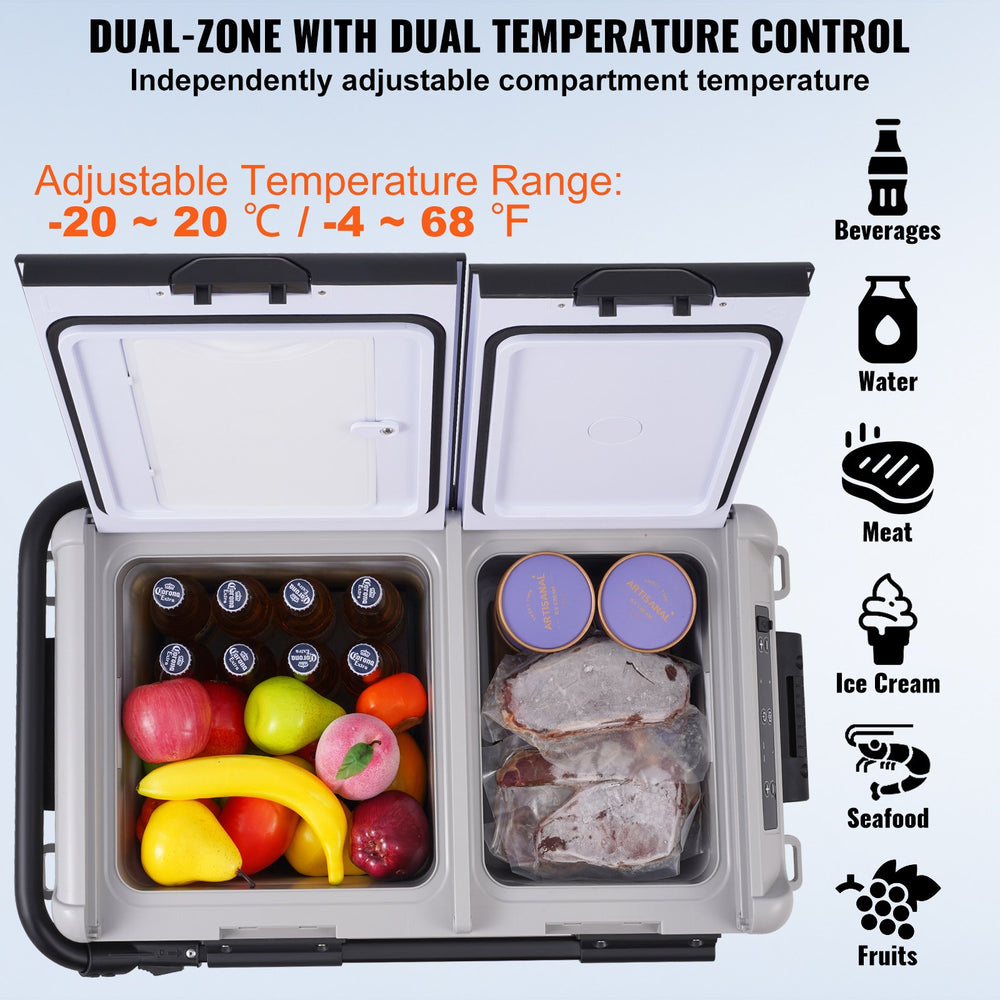 Vevor Car Refrigerator Freezer 52.8 Qt Portable Dual Zone -4°F to 68°F Temperature Adjustment New