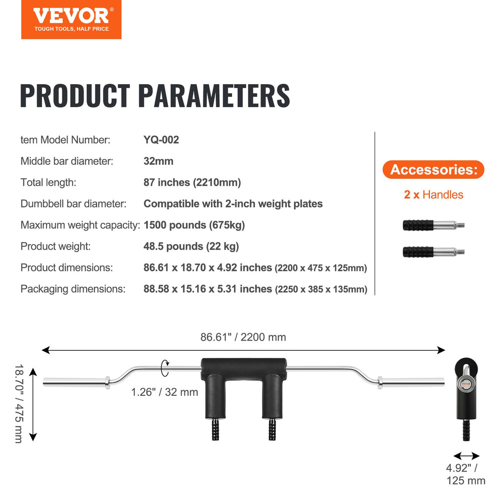 Vevor Safety Squat Bar 1500 Lbs Capacity 1.26" A3 Steel Bar with Shoulder and Arm Pads New