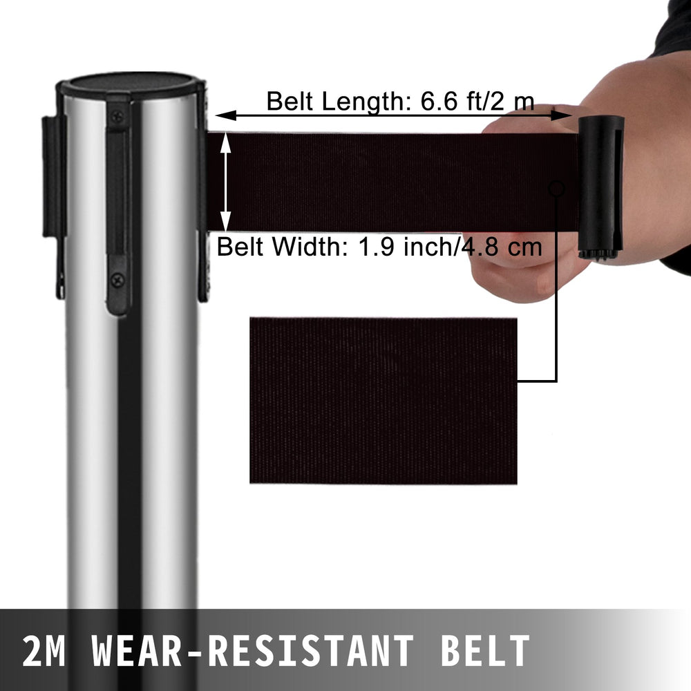 Vevor Crowd Control Stanchion 6 Pack 35.4" Queue Posts with 6.6' Retractable Belt and Fillable Base New