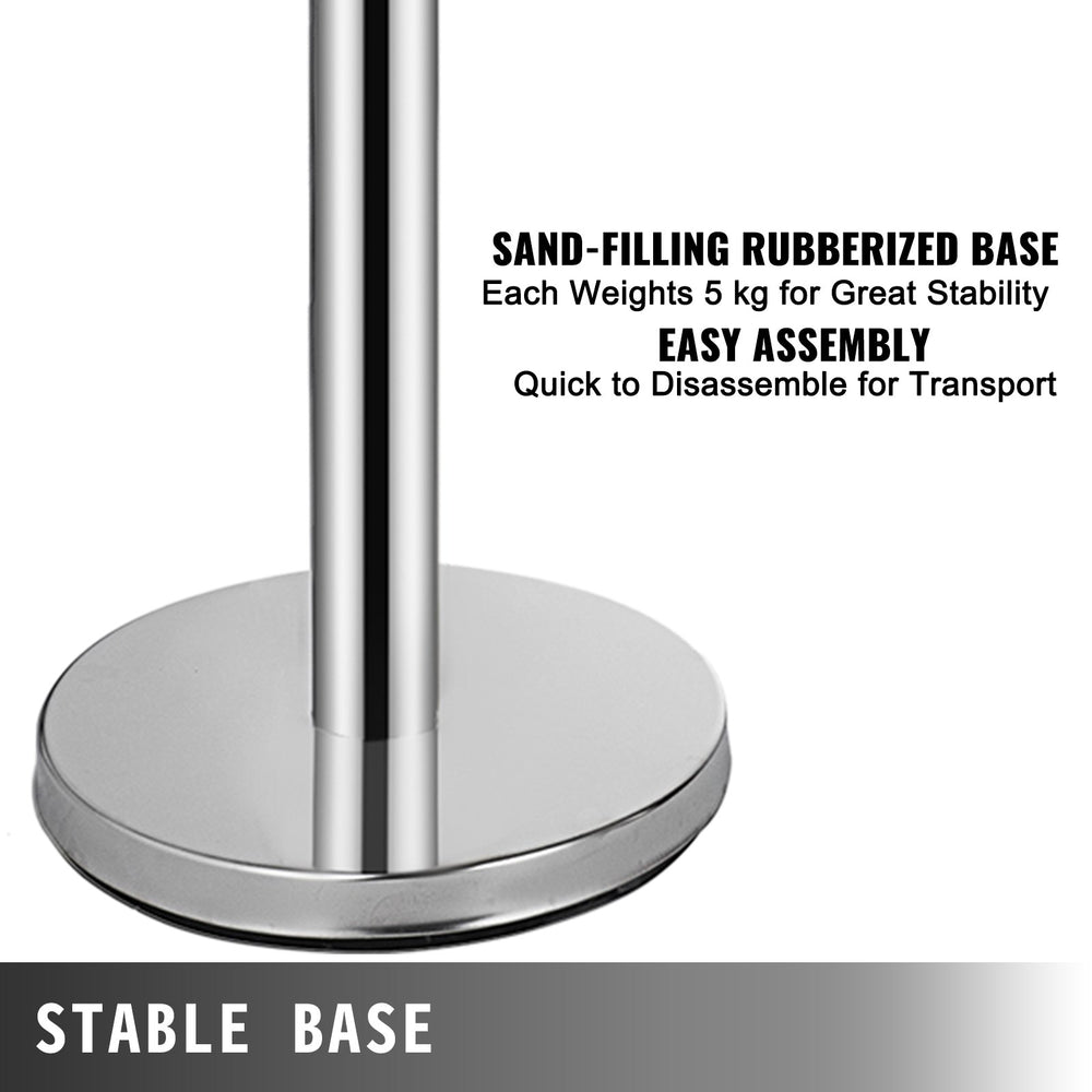 Vevor Crowd Control Stanchion 6 Pack 35.4" Queue Posts with 6.6' Retractable Belt and Fillable Base New