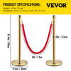 Vevor Stanchions 6 Pcs Gold Stainless Steel Posts 37.4" Tall with 5' Red Rope for Indoor/Outdoor Use New